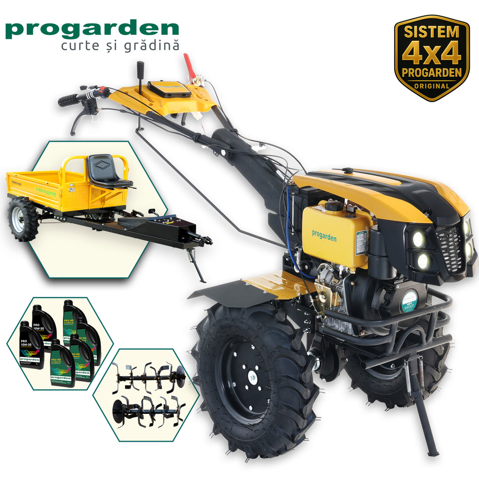 ProGARDEN Pachet Campo 1273 Alpine V2 motocultor 12CP + Alpine RM500T Remorca + 6L ulei