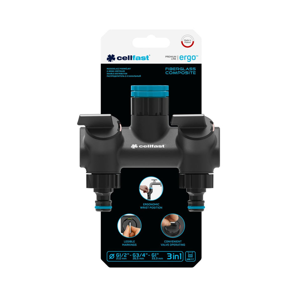 Distribuitor dublu Cellfast ERGO, 1/2" Inch, 3/4" Inch, 1