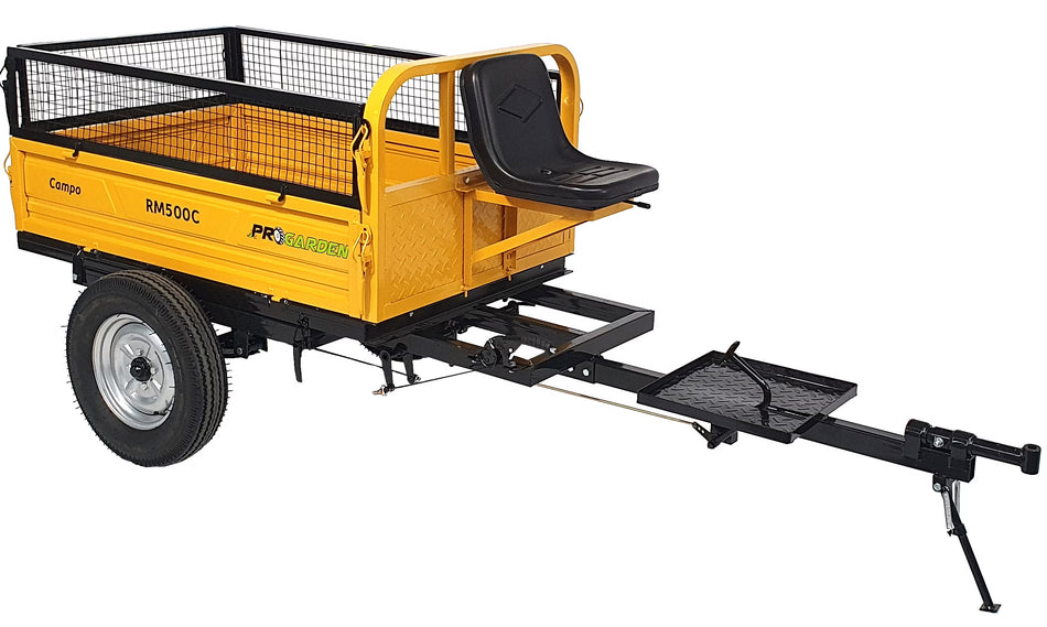 E5 ProGARDEN Pachet Campo RM500C remorca 500 kg minitractor, cu obloane inaltare, 1 osie, prindere bolt, roti 5.00-12 profil rutier
