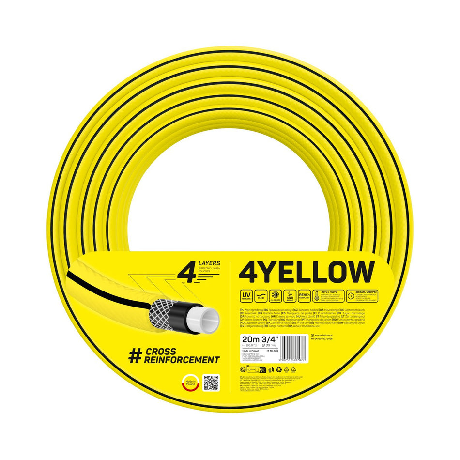 Furtun pentru gradina Cellfast 4YELLOW 3/4" Inch, 20m, 4 straturi, protectie UV, antirasucire