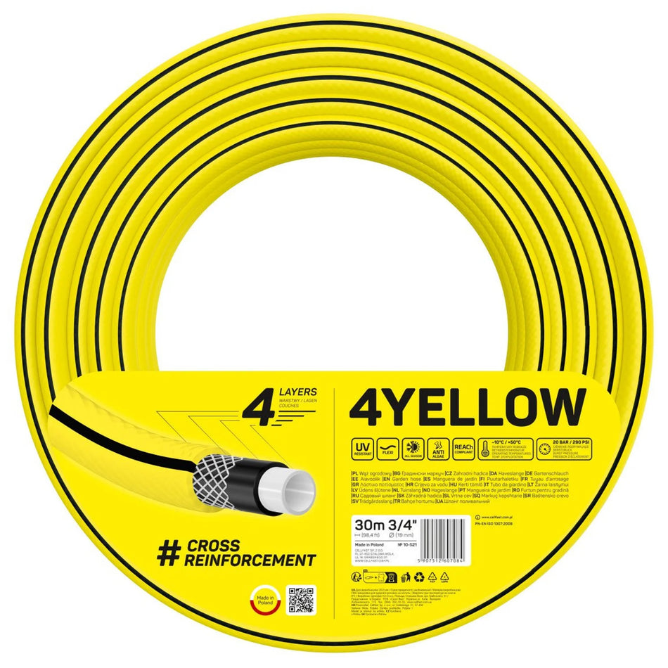 Furtun pentru gradina Cellfast 4YELLOW 3/4" Inch, 30m, 4 straturi, protectie UV, antirasucire