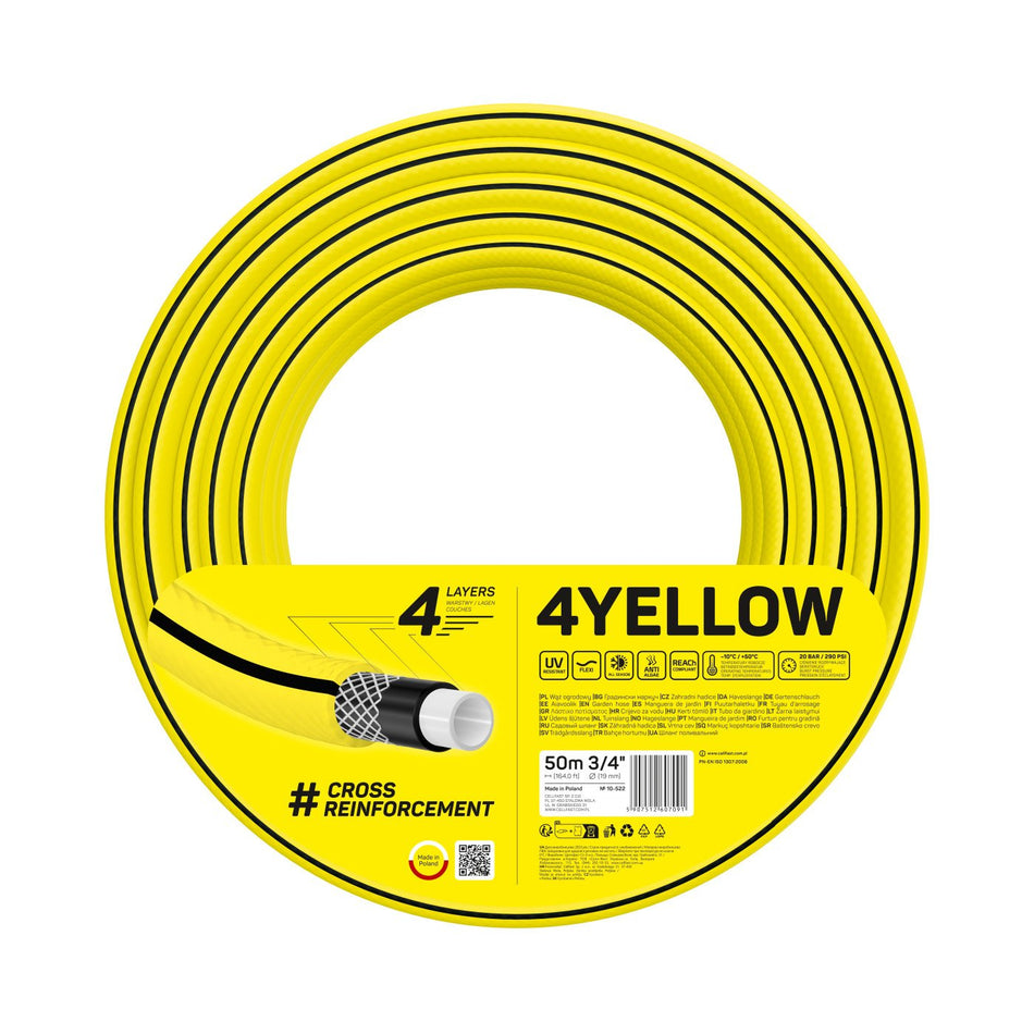 Furtun pentru gradina Cellfast 4YELLOW 3/4" Inch, 50m, 4 straturi, protectie UV, antirasucire