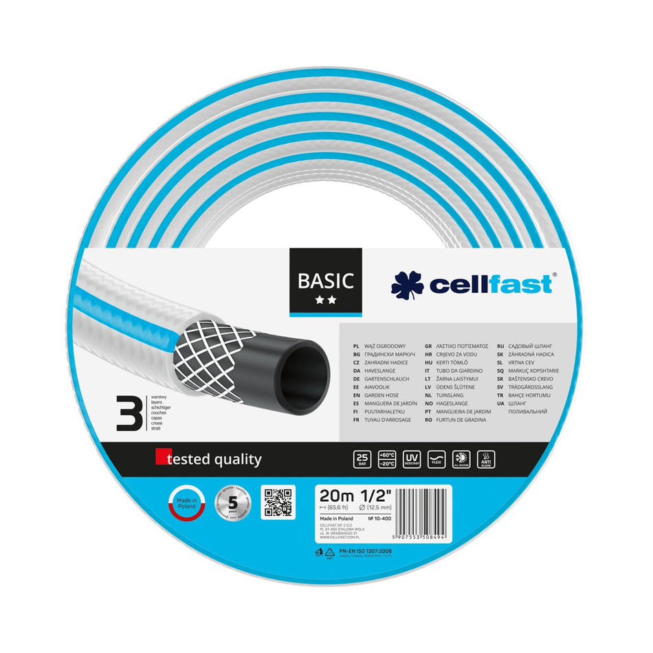 Furtun pentru gradina Cellfast BASIC cu 3 straturi, 1/2" Inch, Armat, 20m, protectie UV