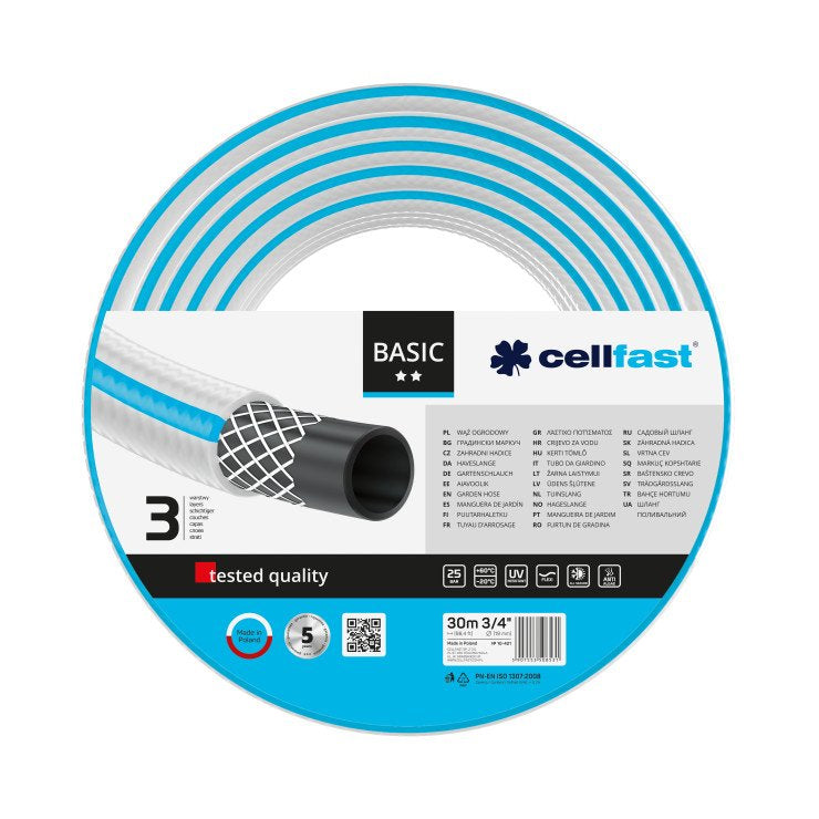 Furtun pentru gradina Cellfast BASIC cu 3 straturi, 3/4" Inch, Armat, 30m, protectie UV