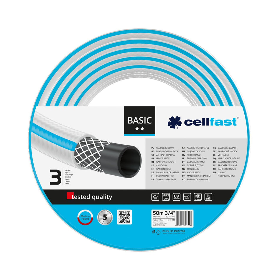Furtun pentru gradina Cellfast BASIC cu 3 straturi, 3/4" Inch, Armat, 50m, protectie UV