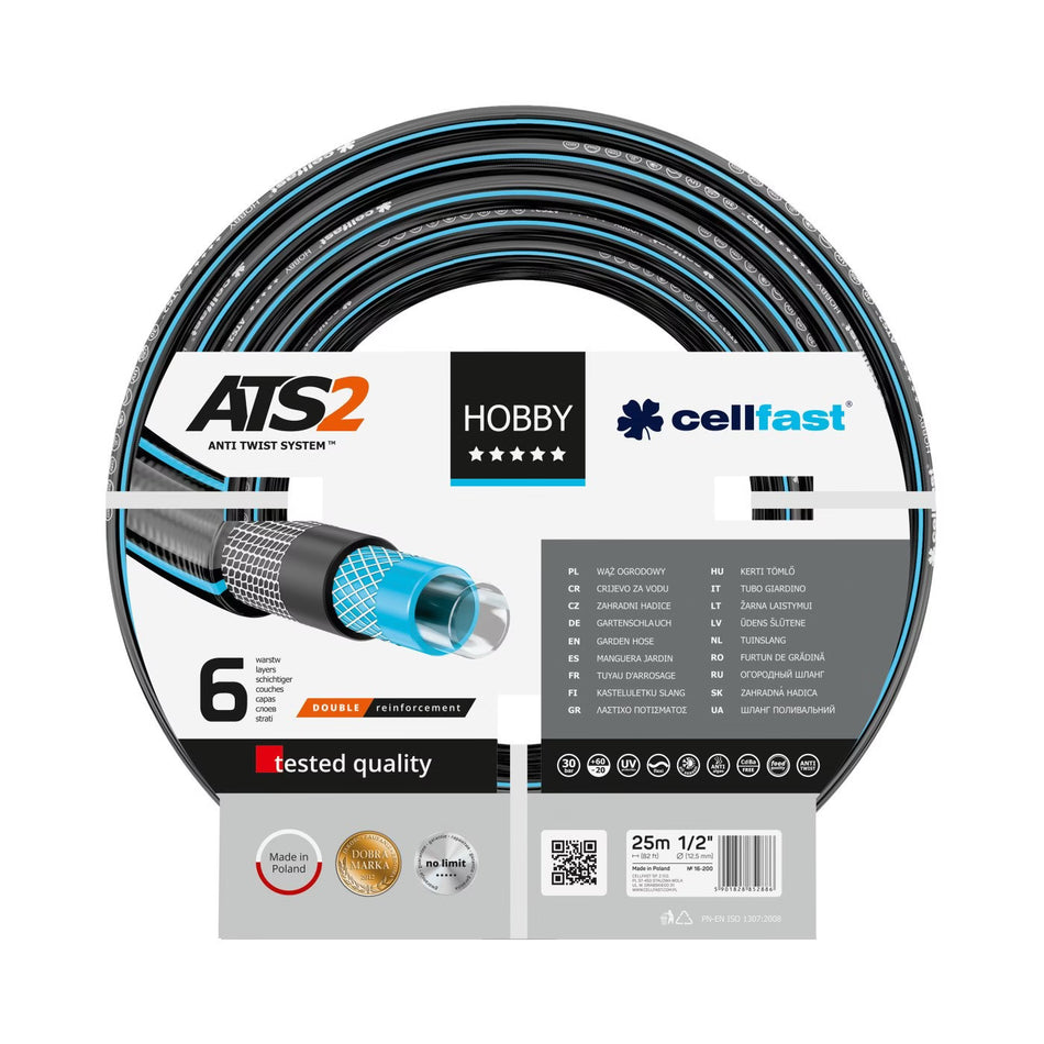 Furtun pentru gradina Cellfast HOBBY cu 6 straturi, 1 2 , Armat, 25m, protectie UV, antirasucire - Resigilat