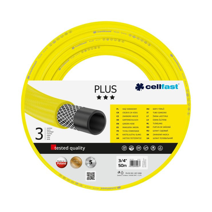 Furtun pentru gradina CELLFAST PLUS cu 3 straturi, 3/4" Inch, Armat, 50m, protectie UV