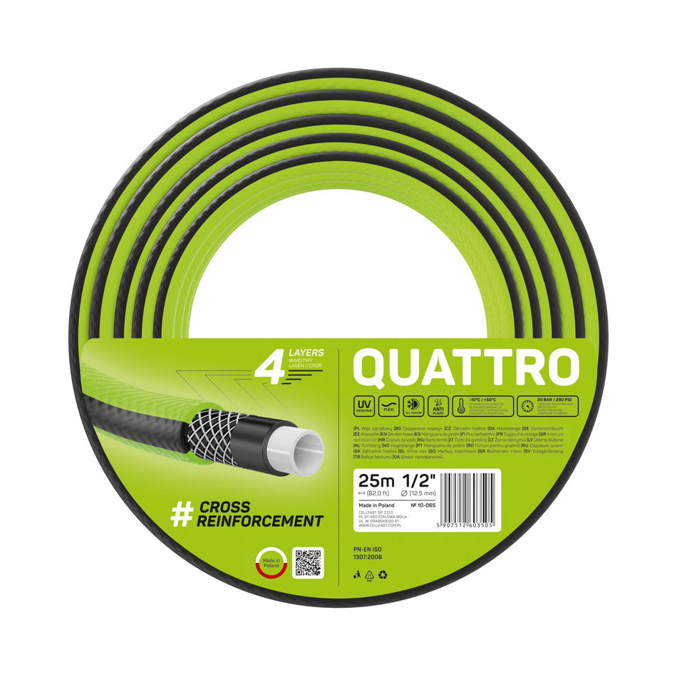 Furtun pentru gradina Cellfast QUATTRO cu 4 straturi, 1/2" Inch, Armat, 25m, protectie UV