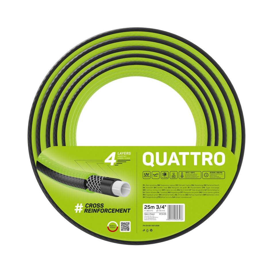 Furtun pentru gradina Cellfast QUATTRO cu 4 straturi, 3/4" Inch, Armat, 25m, protectie UV