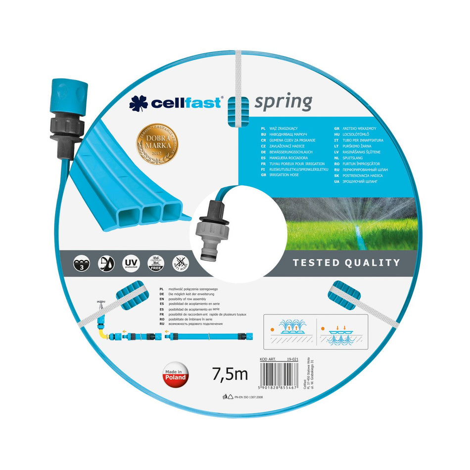 Furtun pentru irigare CELLFAST SPRING 1/2" INCH, lungime 7.5 m, trei tuburi, duze pentru irigare