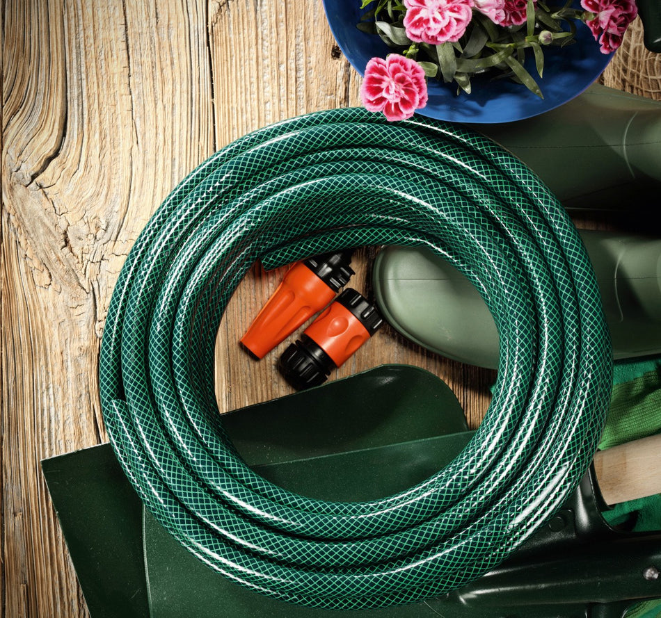 Set Furtun pentru gradina Cellfast ECONOMIC, 3 straturi cu armatura, 1/2" Inch 20m, protectie UV, stropitor, conector
