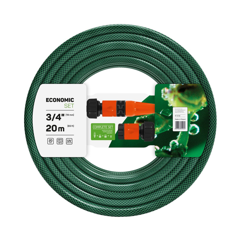 Set furtun gradina irigat 3 straturi cu armatura ECONOMIC Cellfast,3/4" Inch 20m, stropitor, conector