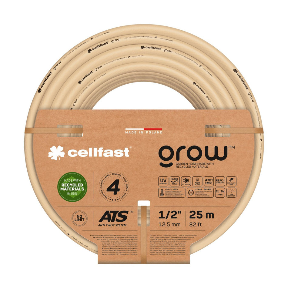 Set furtun pentru gradina CELLFAST GROW 1/2" Inch 20m, protectie UV, antirasucire, pistol stropire, conectori, materiale reciclate