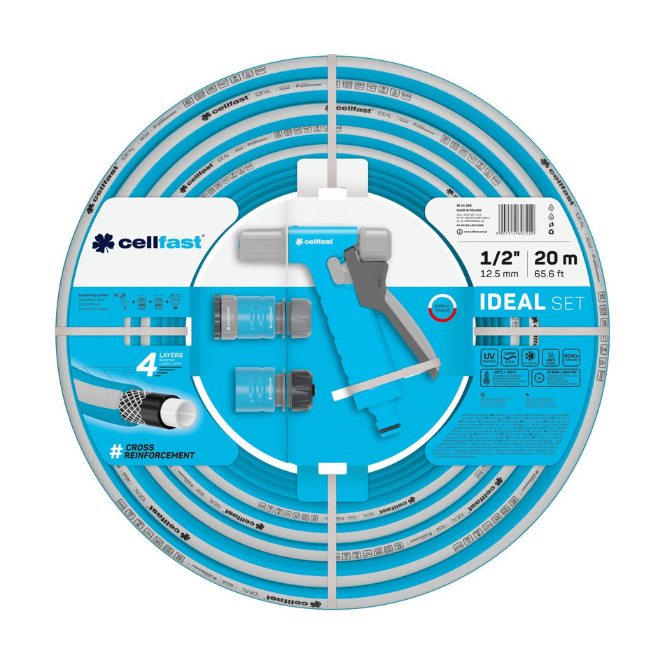 Set furtun pentru gradina Cellfast IDEAL 1/2" Inch 20m, protectie UV, antirasucire, pistol stropire, conectori