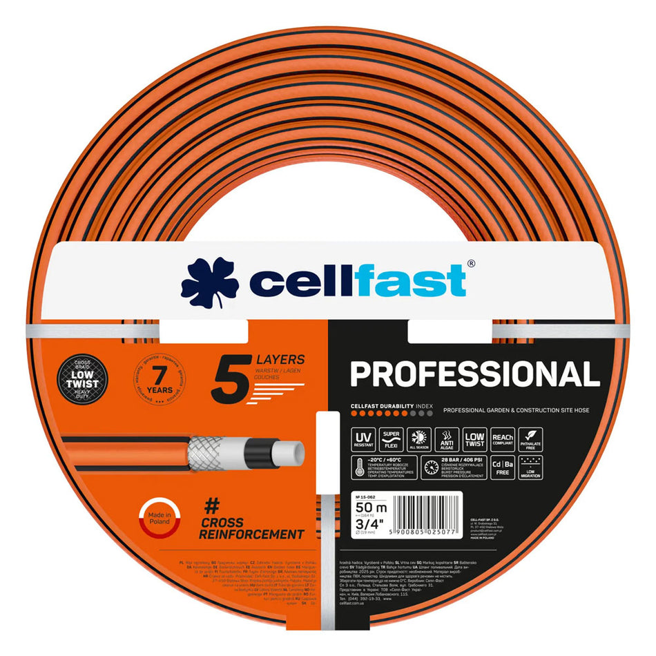 Furtun pentru gradina Cellfast PROFESSIONAL cu 5 straturi, 3 4  , 50m, 28 bari, protectie UV, antirasucire