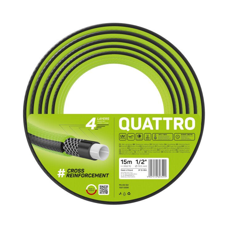 Furtun pentru gradina Cellfast QUATTRO cu 4 straturi, 1 2  ,  Armat, 15m, protectie UV - Resigilat