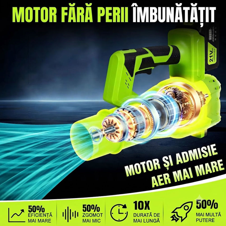 Suflanta pentru frunze cu acumulator Rovo BF811, 6 niveluri de viteza,  2 acumulatori, 21V, 4.0Ah, viteza 209 km h, 650CFM