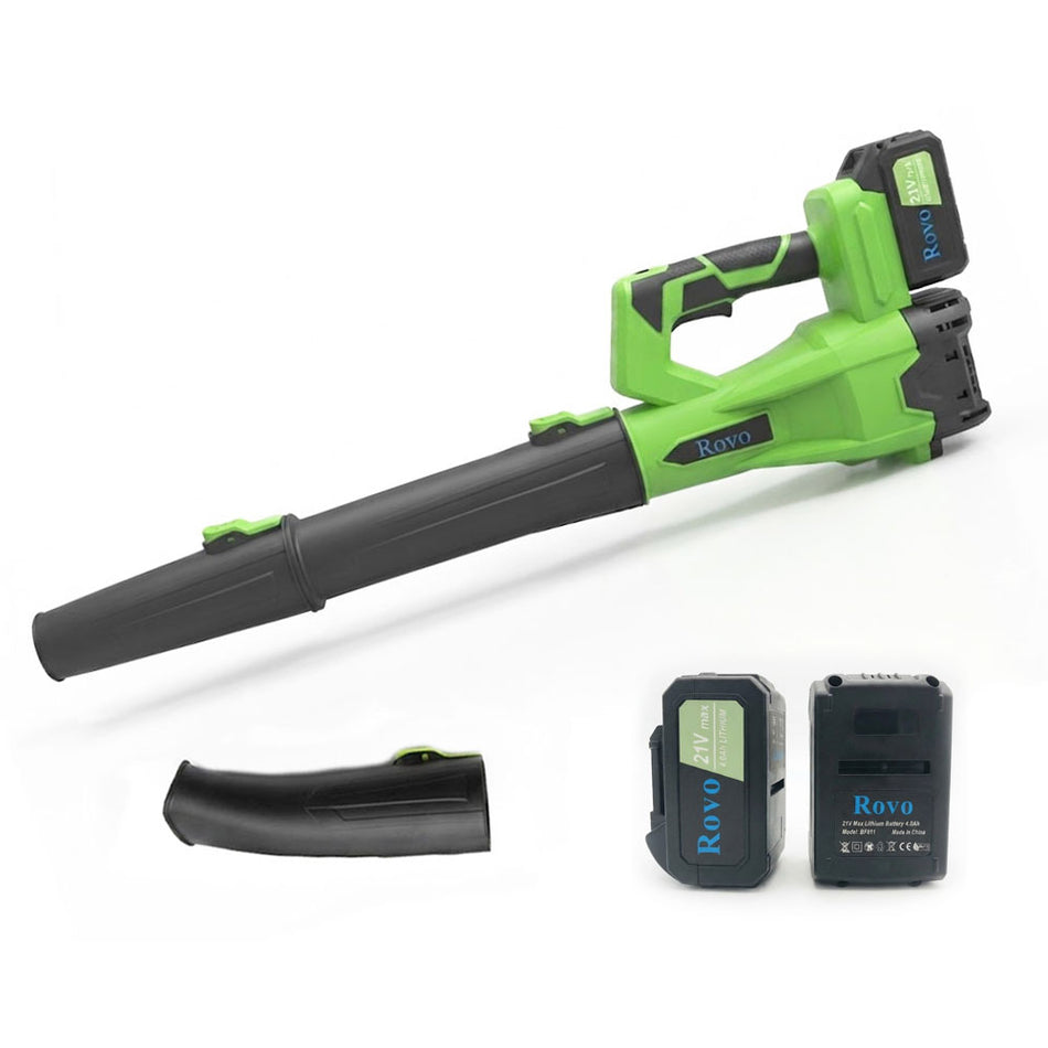 Suflanta pentru frunze cu acumulator Rovo BF811, 6 niveluri de viteza,  2 acumulatori, 21V, 4.0Ah, viteza 209 km h, 650CFM