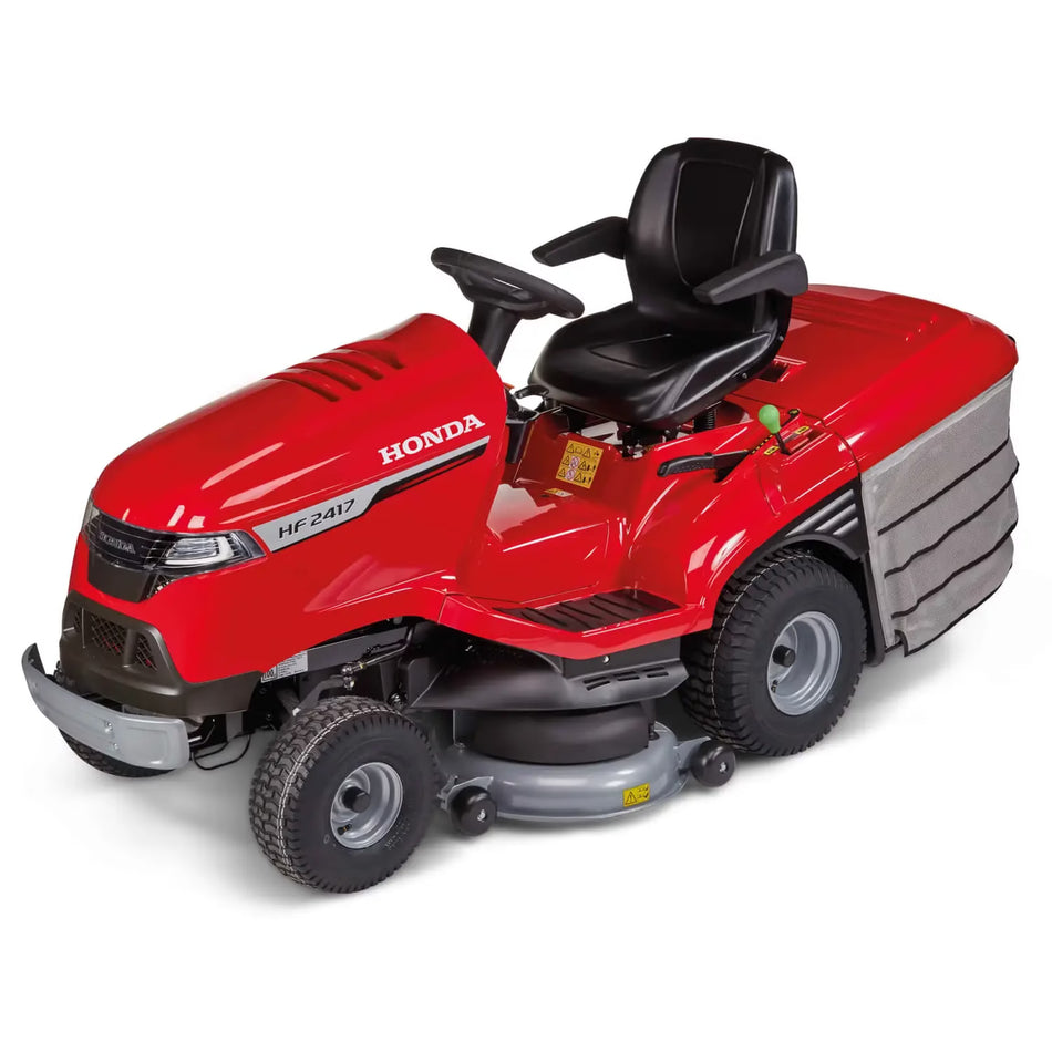 Tractoraș de tuns gazon Honda HF 2417 K5 HTE, 13.19 CP, benzină, 102 cm lățime de tăiere, coș colector 300 L, transmisie hidrostatică, mulching Versamow, cruise control, descărcare electrică coș