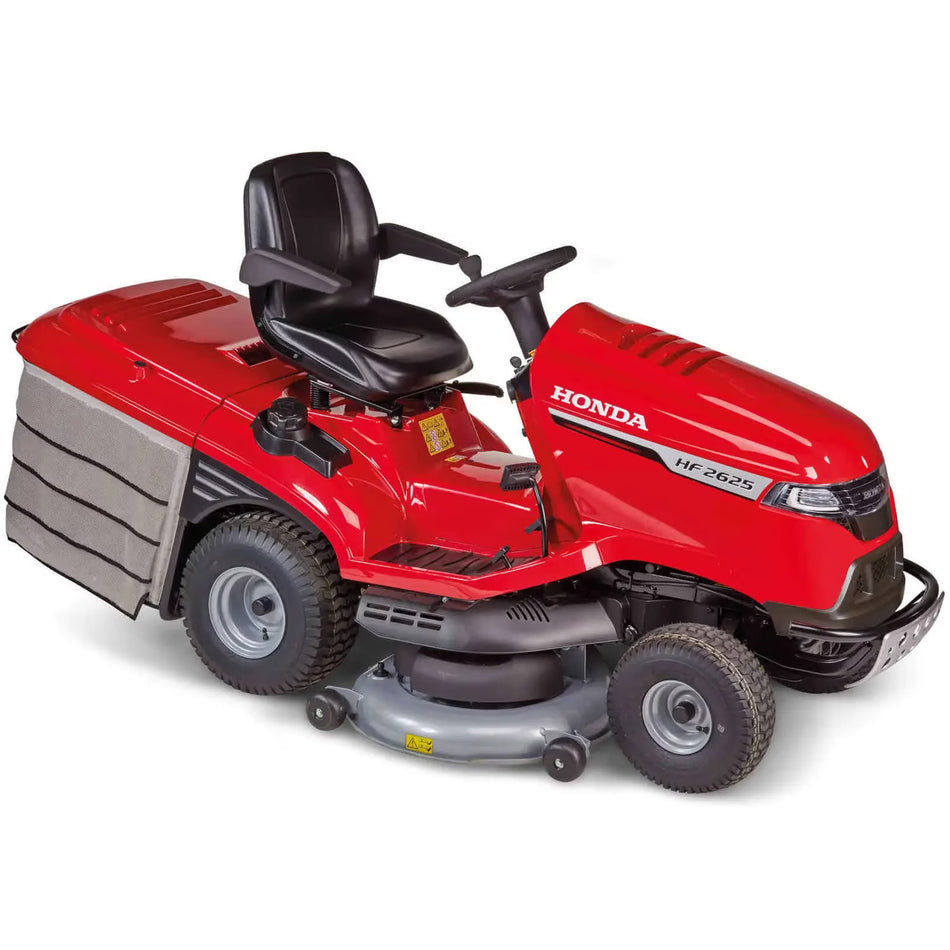 Tractoraș de tuns gazon Honda HF 2625 K1 HTEH, 18.9 CP, benzină, 122 cm lățime de tăiere, coș colector 350 L, transmisie hidrostatică, mulching Versamow, cruise control, descărcare electrică coș